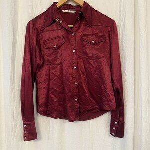 Vintage 90s Y2K Rampage Satin Red Pearl Snap Size‎ Small Shirt Rodeo Western